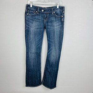 Silver Tuesday Jeans Womens W29 L 33 Whiskered Dark Wash Low Rise Bootcut Jeans